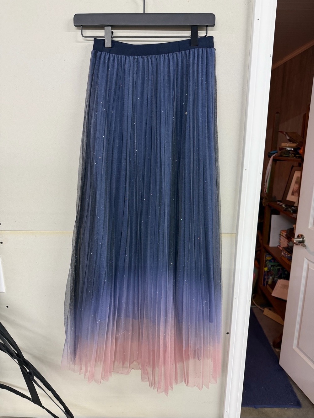 Pleated Ombre Maxi Skirt — Navy to Pink